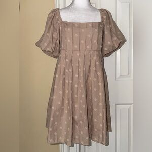 AND NOW THIS Puffed Sleeve Squared Neck Pleated Top BabyDoll Nude Charleston